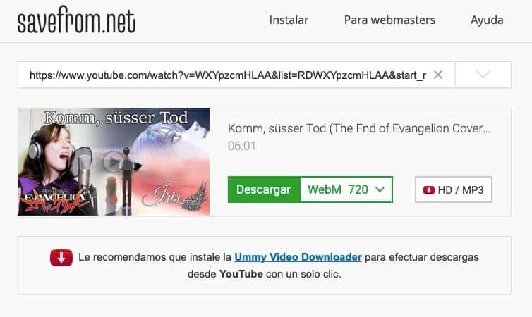 descargar videos de youtube gratis sin instalar programas - savefromnet