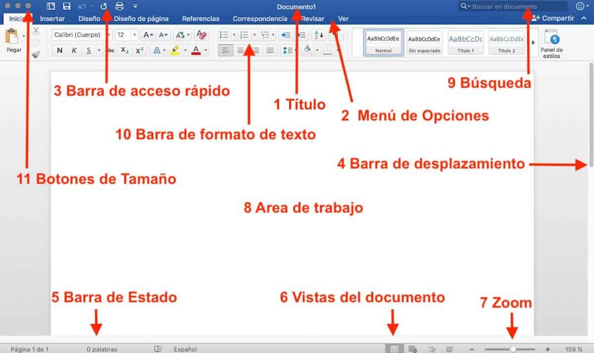 partes de la ventana de word